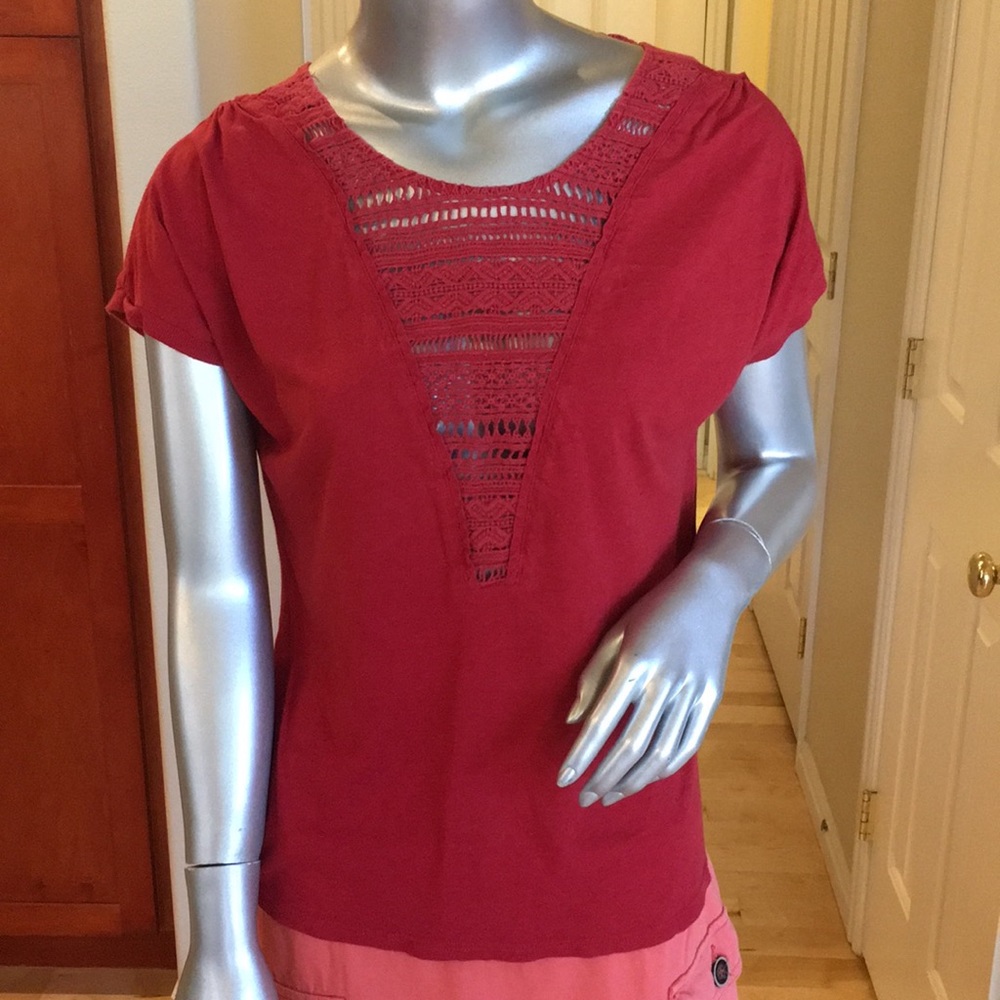 Anthropologie Tiny crochet lace tee